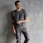 Linen mens costume, Gift for men, Man's kit, Linen set, Linen pants, Grey linen set, Pants for men, Mens costume, Men's linen pajama
