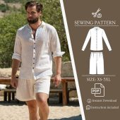 Man Loungewear Linen Set Sewing Pattern Summer Blouse and Shorts Pattern Linen Blouse Loose Shorts PDF Pattern