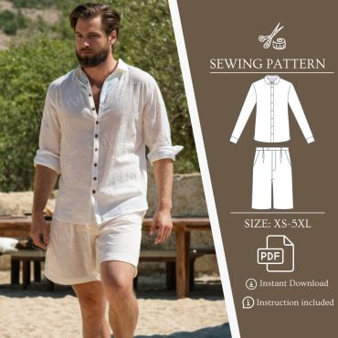 Man Loungewear Linen Set Sewing Pattern Summer Blouse and Shorts Pattern Linen Blouse Loose Shorts PDF Pattern