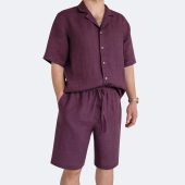 Summer Linen Set Men - Casual Two Piece Outfit - Short Sleeve Shirt and Shorts - Breathable Linen Clothing - Vacation Outfit for Men