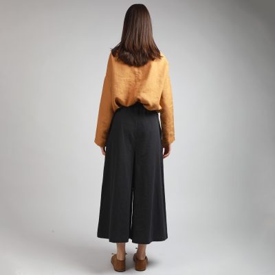 Drop Crotch Linen Palazzo Pants: Wide Leg Cropped