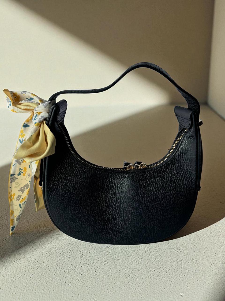 Crescent Leather Handbag Minimalist Shoulder Bag Gold Hardware