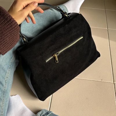 Italian Suede Leather Bag Handmade Top Handle Satchel